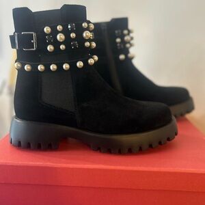 Vaneli Black Pearl Studded Combat Boots